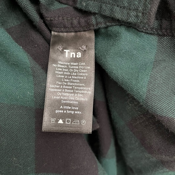 TNA 100% cotton dark green plaid hooded button down - Picture 3 of 5